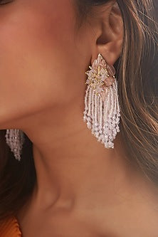 Gold Finish Rose Quartz Tassel Earrings