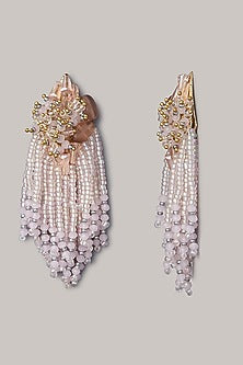 Gold Finish Rose Quartz Tassel Earrings