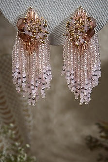 Gold Finish Rose Quartz Tassel Earrings
