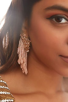 Gold Finish Rose Quartz Tassel Earrings