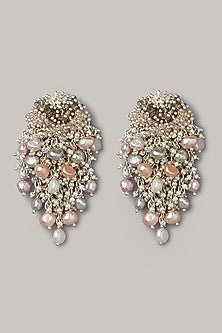 Gold Finish Shell Pearl Tassel Earrings