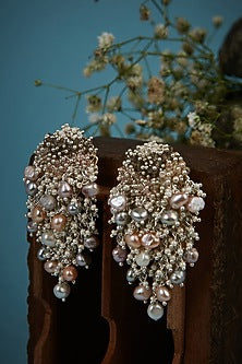 Gold Finish Shell Pearl Tassel Earrings