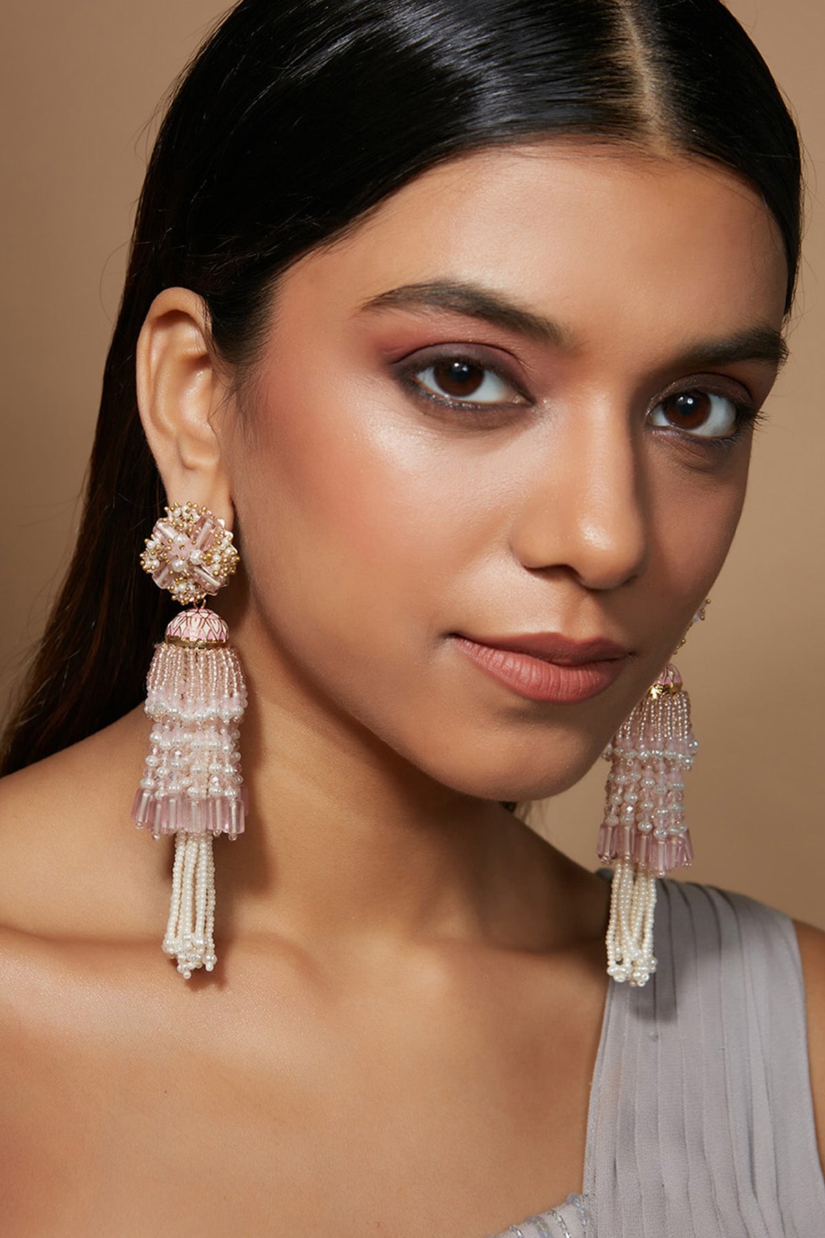 Gold Finish Jhumka Tassel Earrings