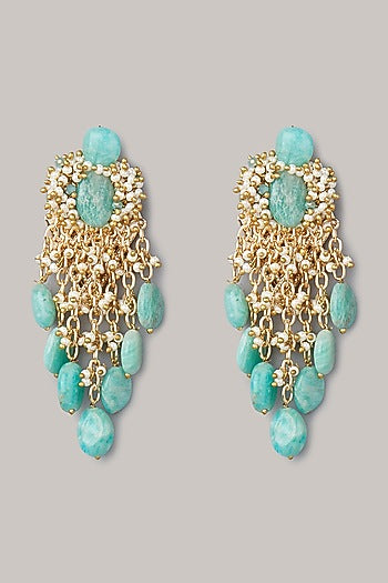 Gold Finish Turquoise Dangler Earrings