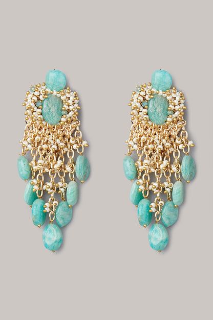 Gold Finish Turquoise Dangler Earrings
