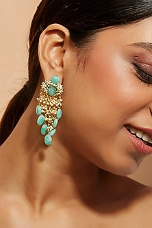 Gold Finish Turquoise Dangler Earrings