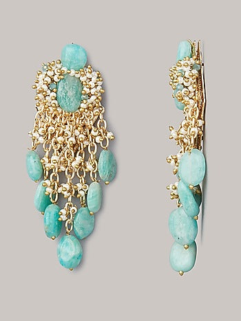 Gold Finish Turquoise Dangler Earrings