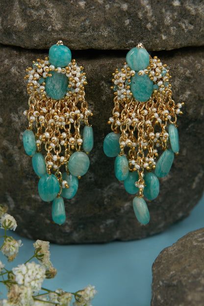 Gold Finish Turquoise Dangler Earrings