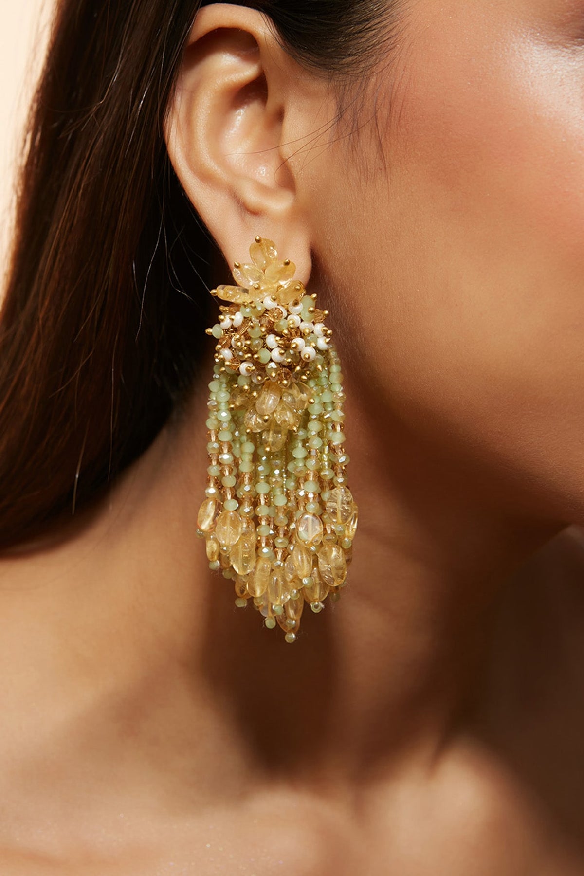 Gold Finish Synthetic Stones Dangler Earrings