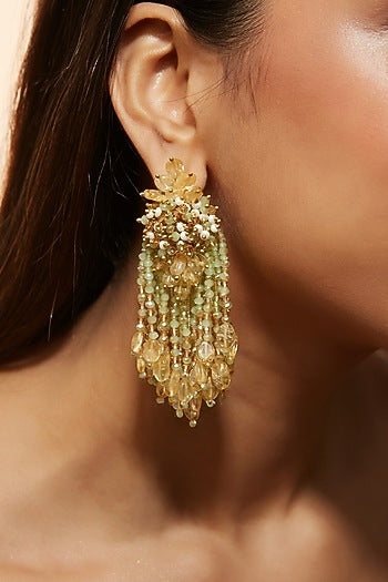 Gold Finish Synthetic Stones Dangler Earrings