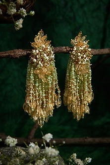 Gold Finish Synthetic Stones Dangler Earrings