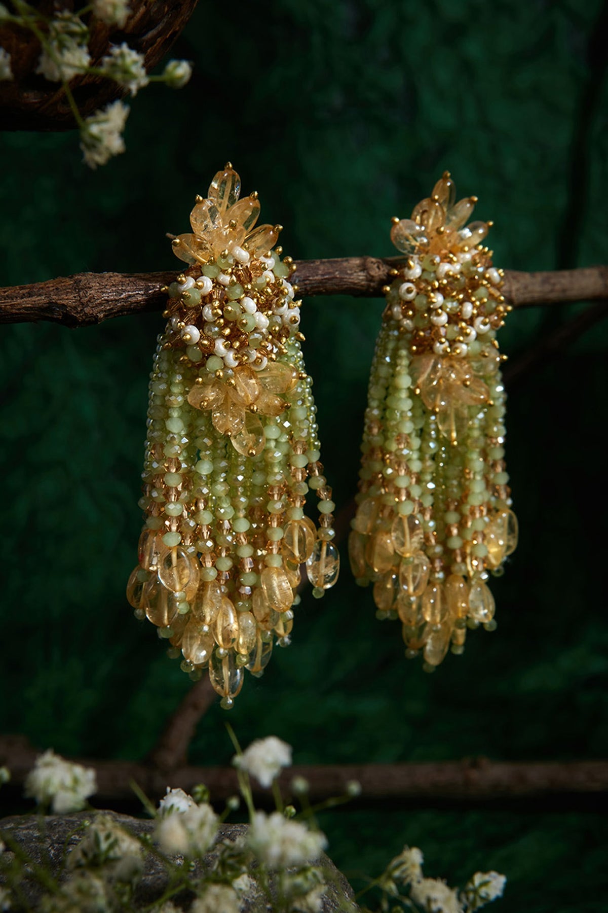 Gold Finish Synthetic Stones Dangler Earrings