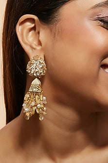 Gold Finish Meenakari Jhumka Earrings