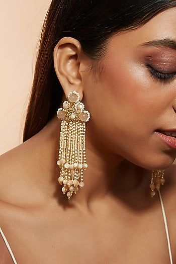 Gold Finish Agate Dangler Earrings