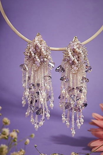 Gold Finish Dangler Earrings With Synthetic Stones