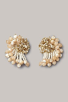 Gold Finish Agate Stud Earrings