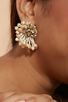 Gold Finish Agate Stud Earrings
