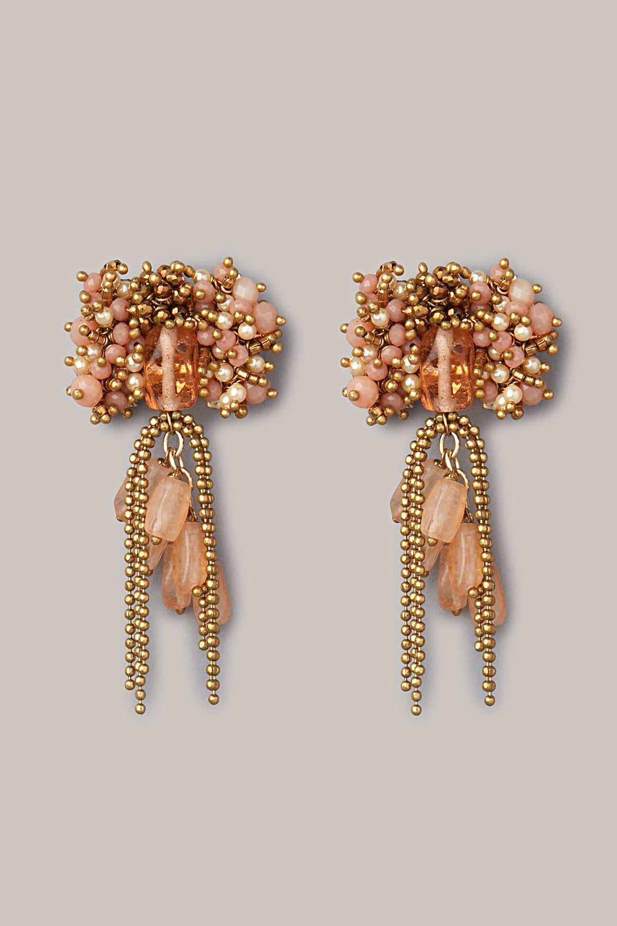 Gold Finish Stud Earrings With Synthetic Stones