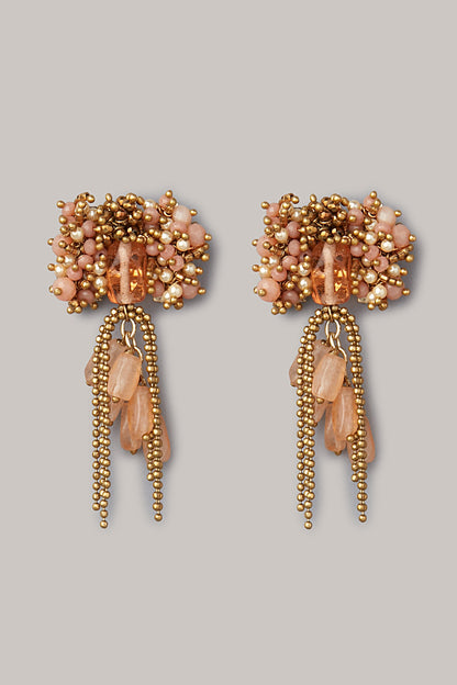 Gold Finish Stud Earrings With Synthetic Stones