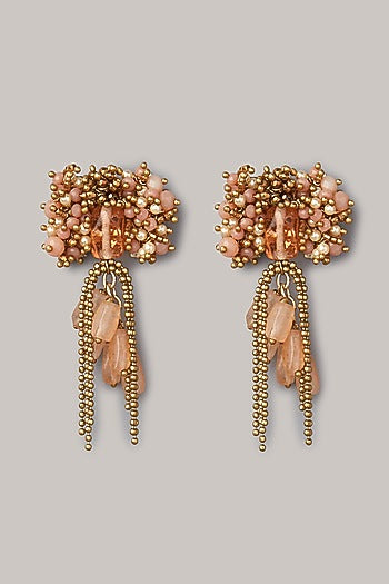 Gold Finish Stud Earrings With Synthetic Stones