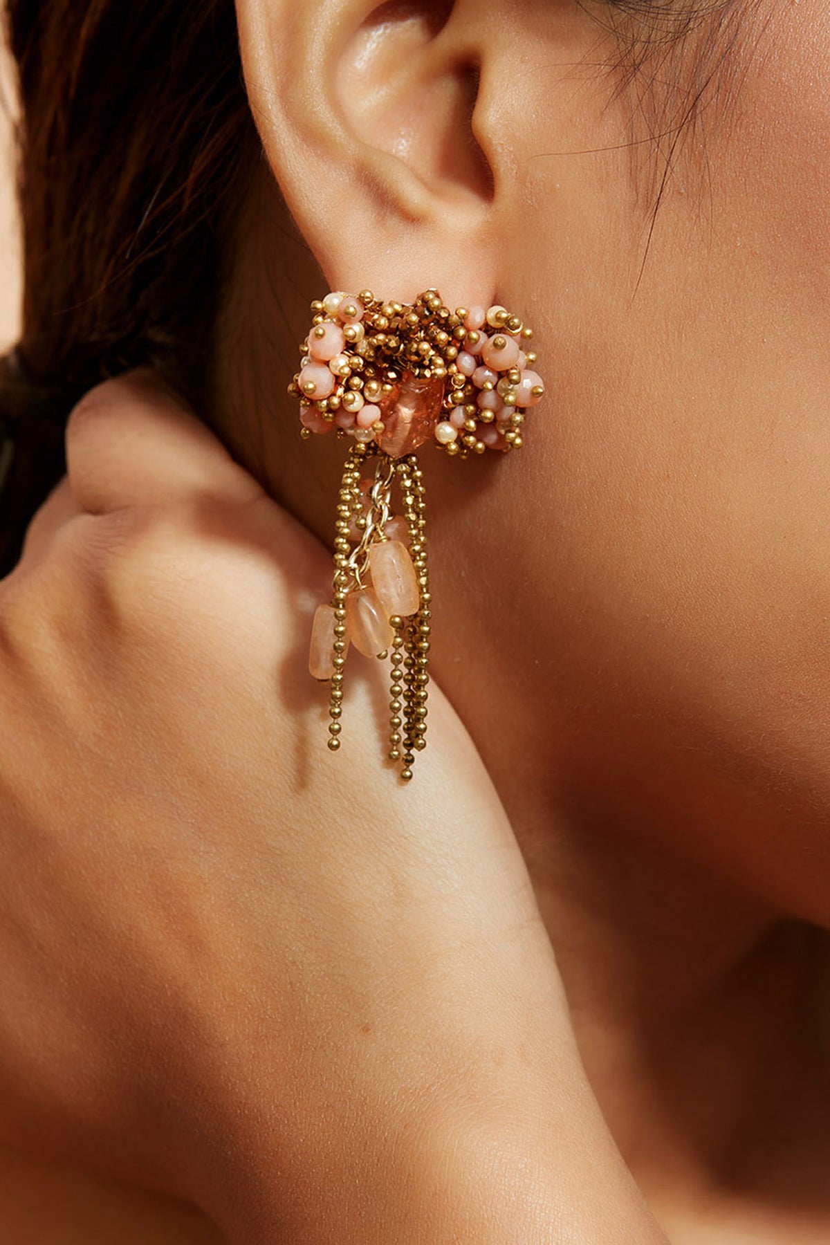 Gold Finish Stud Earrings With Synthetic Stones