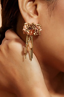 Gold Finish Stud Earrings With Synthetic Stones