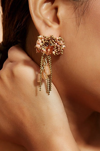 Gold Finish Stud Earrings With Synthetic Stones
