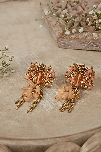 Gold Finish Stud Earrings With Synthetic Stones