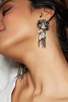 Gold Finish Stud Earrings With Synthetic Stones