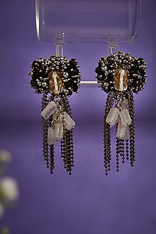 Gold Finish Stud Earrings With Synthetic Stones