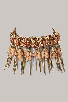 Gold Finish Pink Agate & Pearl Choker Necklace