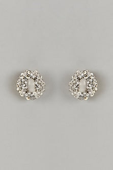 Gold Finish Off-White Agate & Pearl Stud Earrings