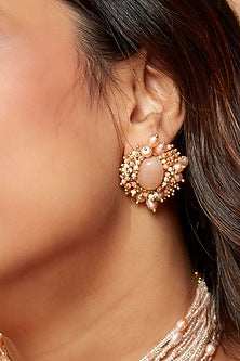 Gold Finish Peach Stone Stud Earrings