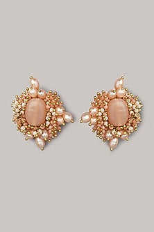 Gold Finish Peach Stone Stud Earrings