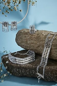 Silver Finish Vintage Pearl Choker Necklace Set
