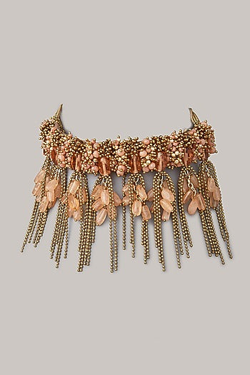 Gold Finish Stone & Pearl Choker Necklace