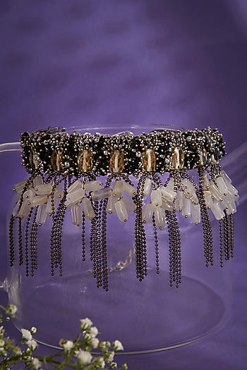 Silver Finish Black & Silver Stone Choker Necklace