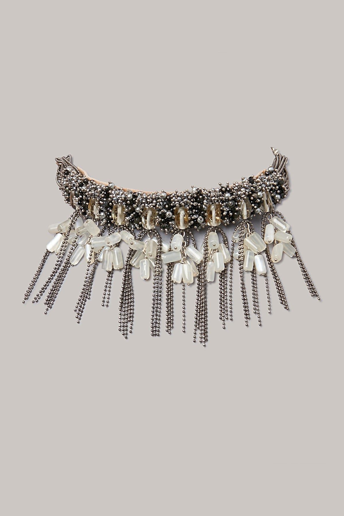 Silver Finish Black & Silver Stone Choker Necklace