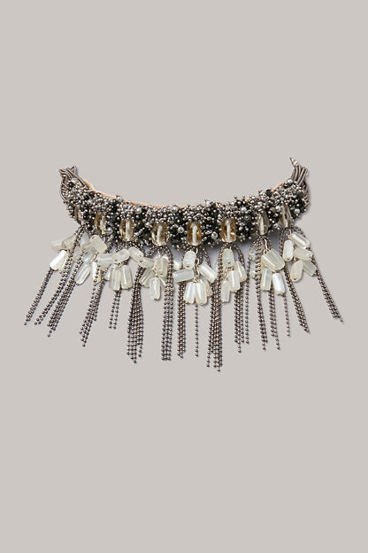 Silver Finish Black & Silver Stone Choker Necklace