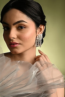 Silver Finish Crystal Stud Earrings