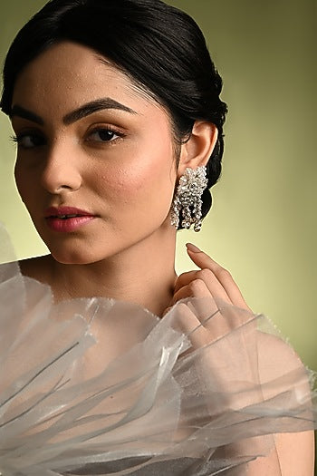 Silver Finish Crystal Stud Earrings
