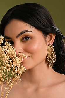Gold Finish Quartz Cascading Floral Dangler Earrings