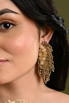 Gold Finish Quartz Cascading Floral Dangler Earrings