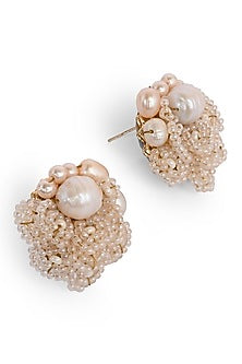 Gold Finish Mother Of Pearl Floral Stud Earrings