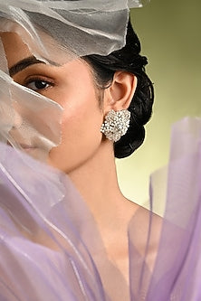 Gold Finish Moonstone Stud Earrings