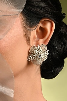 Gold Finish Moonstone Stud Earrings