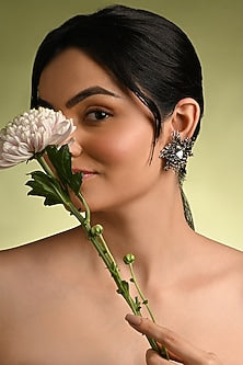 Gold Finish Moonstone Stud Earrings