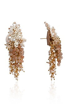 Gold Finish Freshwater Pearl Floral Dangler Earrings