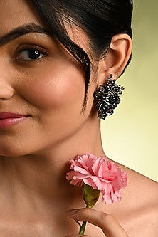Gold Finish Black Quartz Stone Stud Earrings