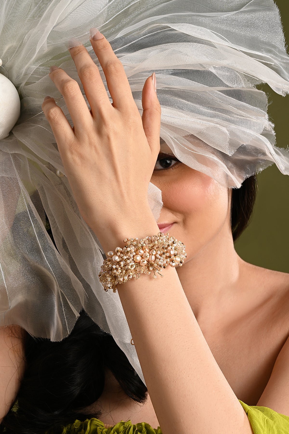 Gold Finish Freshwater Pearl Floral Bracelet